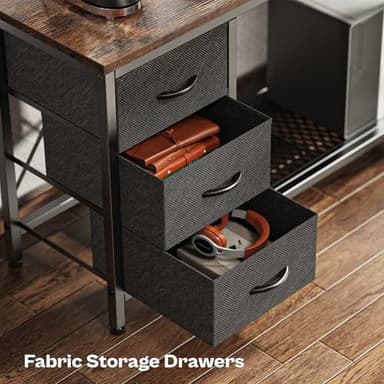 Huuger Reversible L Shaped Computer Desk with Drawers, Gaming Desk with LED Lights and Power Outlets, Office Desk with Storage, Monitor Stand, for Home & Office, Rustic Brown - Image 6