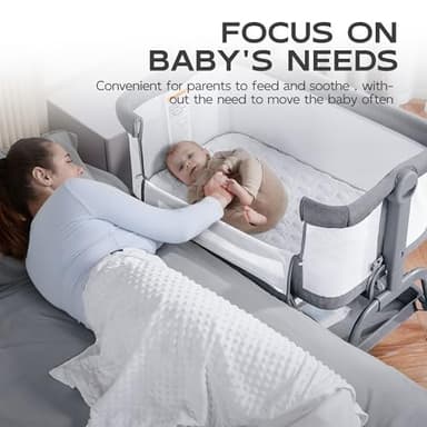 BabyBond Baby Bassinet, 3 in 1 Bassinet Bedside Sleeper with Washable Soft Mattress and Sheet, 6 Height Adjustable Bedside Crib, 4-Sided Mesh Bedside Bassinet for Baby - Image 2