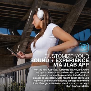 JLab JBuds Lux ANC Wireless Headphones, Cloud White, Hybrid Active Noise Cancelling, Customizable Sound, Spatial Audio Compatible, Premium Over-Ear Bluetooth Headset - Image 5