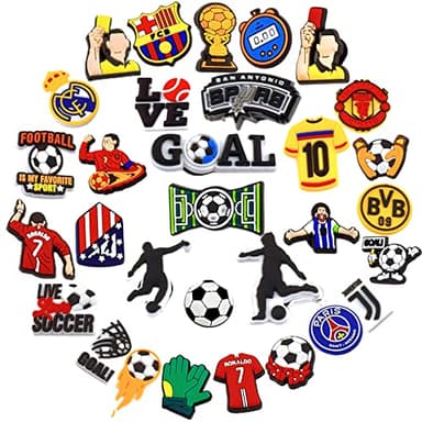 CSADBVG 32pcs Soccer Charms PVC Sports Charms for Teens Boys Men Decor Shoe Sandals Bracelets Ornaments Gift