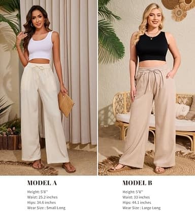 Women Flowy Pants Drawstring Waist Wide Leg Palazzo Beach Pants Loose Fit with Pockets - Image 5