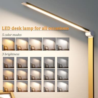 LED Desk Lamp with USB Ports,Touch Desk Lamps for Home Office with 5 Color Modes,3 Brightness Desk Light with Small Night Light,Reading Lamp Table Lamp for Bedroom Bedside Study Gold （with Adapter） - Image 4