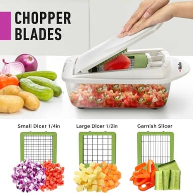 Mueller Pro-Series 10-in-1, 8 Blade Vegetable Chopper, Onion Mincer, Cutter, Dicer, Egg Slicer with Container, French Fry Cutter Potato Slicer, Home Essentials, Salad Chopper White Sand/Green - Image 3