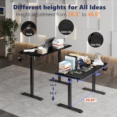 Monomi Electric Height Adjustable Standing Desk, 48x24 Inches, Ergonomic Home Office Sit/Stand Up Desk (Black Steel Frame/Black Top) - Image 5