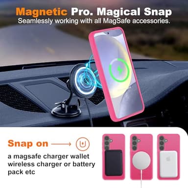 Hualele Magnetic for Samsung Galaxy S24 Plus Case & S25 Plus Case, Compatible with MagSafe, Military Grade Drop Protection Slim Translucent Shockproof with Anti-Fingerprint Phone Case,Rose Red - Image 2