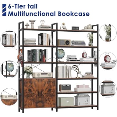 Nosepen 6 Tire Large L Shaped Bookshelf & Corner Bookcase with Storage Cabinet and 2 Barn Doors and 10 Storage Shelves, 71.3" Tall Farmhouse Etagere L Shaped Book-Shelf with Metal Frame(Brown) - Image 9