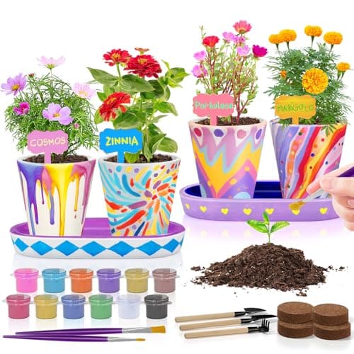 Tekoly 4 Set Paint & Plant Flower Gardening Kit - Gifts for Girls Ages 8-12, Arts and Crafts for Kids Ages 8-12, Kids Gardening Set, Toys Birthday for Girls Boys Ages 6 7 8 9 10 11 12 - Image 1
