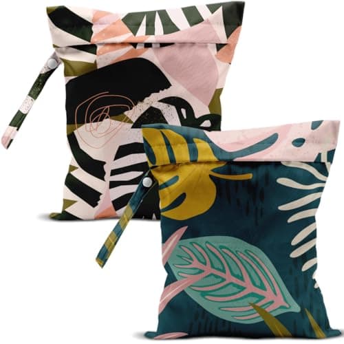 zcyxuuw 2 Pcs Wet Bag, Waterproof Wet Dry Bag, Small Laundry Bag, for Swimsuit, Pool, Travel, Beach, Diapers, Dirty Yoga Gym Clothes, Makeup Bags for Travel, Tropical Palm Leaves Decor Jungle - Image 1