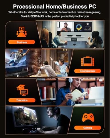 Beelink Mini PC, SER5 MAX Ryzen 7 6800H (8C/16T, Turbo 4.7GHz), 32GB LPDDR5 RAM 1TB PCIe4.0 SSD, Mini Desktop Computers Support 4K Triple Display/WiFi 6/BT5.4/DP+HDMI+USB-C/RJ45 2.5G LAN - Image 9