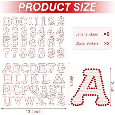Towfed 214 Pcs 8 Sheets Pearl Self Adhesive Stickers 6 Sheets A-Z Glitter Rhinestone Letter Stickers and 2 Sheet 0-9 Glitter Number Sticker Bling Crystal Alphabet Sticker for DIY Crafts (White+Red) - Image 2