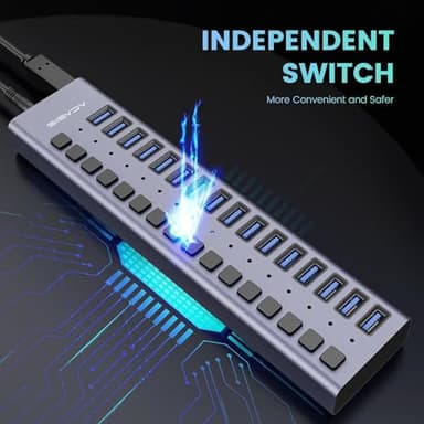 90W Powered USB Hub - ACASIS 16 Ports USB 3.0 Data Port, Aluminum Housing, Individual On/Off Switches, 12V/7.5A Power Adapter, USB Splitter for Laptop, PC, Computer, Printer - Image 8