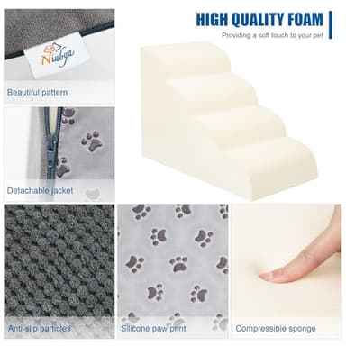 Dog Stairs for Small Dogs - High Density Foam Dog Ramp, Extra Wide Pet Steps with Non-Slip Bottom for High Beds, Couche and Sofa, Best for Pet Injured, Older Dogs Cats (Grey, 4 Steps) - Image 3