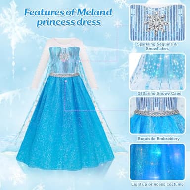 Meland Princess Dresses for Girls - Princess Costume with Long Cape for Girls Age 3-10 Year Old for Birthday Halloween Party - Image 4