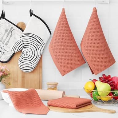 Homaxy 100% Cotton Waffle Weave Kitchen Dish Cloths, Ultra Soft Absorbent Quick Drying Dish Towels, 12 x 12 Inches, 6-Pack, Coral - Image 6
