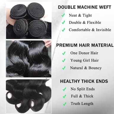 ZGGTL Body Wave Bundles Human Hair 18 20 22 24Inch 12A Brazilian Quick Weave Double Weft Natural Black for Women Hair Extensions - Image 2