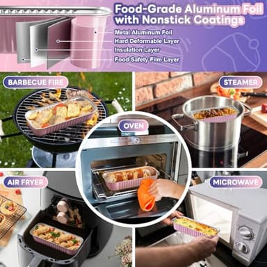 Gyreuni Loaf Baking Pans with Set- 50Pack Pink Mini Cake Pans with and Spoons＆Sticker,10 Piping Bags＆11yd Ribbon,Aluminum cake tins with lids for Cheesecake and Small Cake Container - Image 4