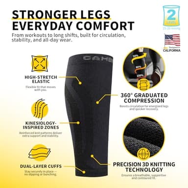 CAMBIVO 3 Pairs Calf Compression Sleeves for Men & Women – Footless Compression Socks for Shin Splints, Pain Relief, Varicose Veins – Leg Support for Running, Travel, Fitness, Nursing - Image 3