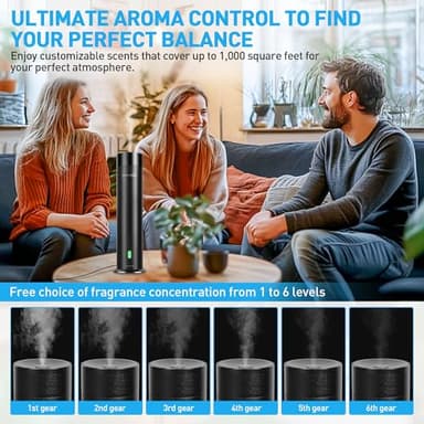 Waterless Scent Diffuser Starter Kit - 800 Sq Ft Coverage, Hotel Scent Diffuser, Essential Oil Diffuser Large Room, Included 5 Scent Oils, Remote Control, Black, 11.20In - Image 3