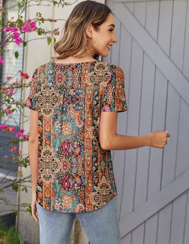 Zeagoo T Shirts for Women Short Sleeve Boho Floral Tops Causal Tunic Tee Tshirts 2025 Trendy Summer Clothes X-Large - Image 4
