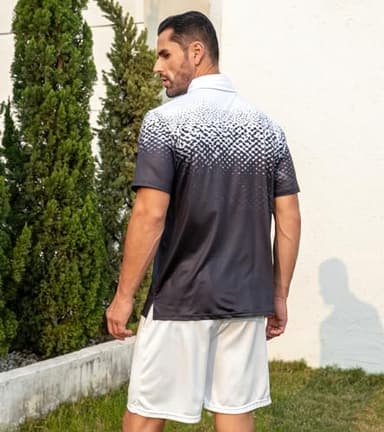 uideazone Mens Golf Shirts Short Sleeve Slim Fit Polo Shirts Moisture Wicking Fitness Black White Golf Polos - Image 2