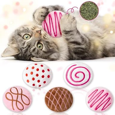 MALLMALL6 Catnip Toys for Cat - 5Pcs Chocolate Truffles Catmint Interactive Teething Chew Kick Cat Toy for Indoor Kitten, Soft Candy Pet Supplies, Pet Birthday Gifts for Kitten Lover - Image 1