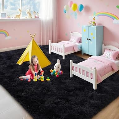 Mugorn Black Rugs for Living Room, 6x9 Feet Large Fluffy Area Rugs for Bedroom, Soft Carpet Shag Kids Room Rug, Non-Slip Fuzzy Rugs Indoor (6ft x 9ft, Black) - Image 7