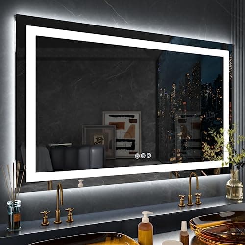 LOAAO 72X32 Inch RGB LED Bathroom Mirror with Lights, Anti-Fog, Dimmable Lighted Bathroom Vanity Mirror, Colorful Multiple Light Modes, RGB Backlit + Front Light, Memory Function - Image 1
