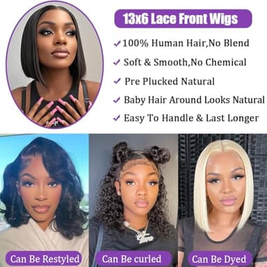 FATIAO 14 Inch Bob Wig Human Hair 13x6 Hd Transparent Lace Front Wigs Human Hair Pre Plucked Glueless Bob Wig 180% Density Short Straight Bob Wigs For Women - Image 5