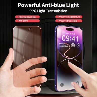 WASOCA 2 Pack Screen Protector for iphone 15 Pro Max [6.7 inch], New Red Light 9H Tempered Glass Screen Protector Upgraded Protection, Anti-Blue Light, Anti-Reflection, Patented Eye Protection. - Image 3