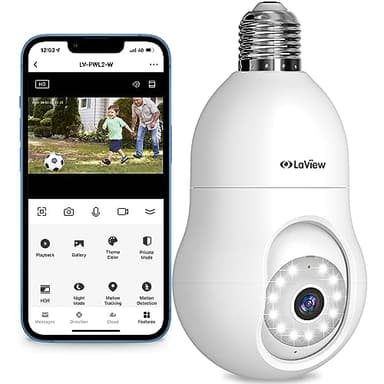 LaView 4MP Bulb Security Camera 2.4GHz,360° 2K Security Cameras Wireless Outdoor Indoor Full Color Day and Night, Motion Detection, Audible Alarm, Easy Installation, Compatible with Alexa - Image 1
