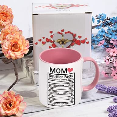 WENSSY Mom Nutrition Facts Mug - Birthday and Mother's Day Gift from Daughter or Son - 11 Ounce With Gift Box Pink - Image 7