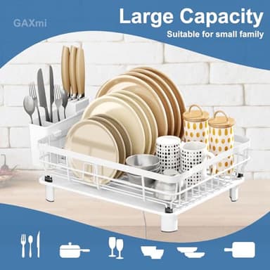 GAXmi Dish Drying Rack Over The Sink Dish Drainer with Drainboard Utensil Holder, 1-Tier White - Image 3