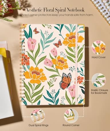 Cute Spiral Notebook Journal for Women, 200 Pages Lined Notebooks 8.5” x 11”, A4 Large Hardcover Spiral Journals with 100 GSM Thick Paper, College Ruled Notebook for Writing Work School, Orange Floral - Image 2