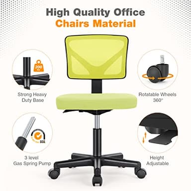 Sweetcrispy Office Computer Desk Chair, Ergonomic Low-Back Mesh Rolling Work Swivel Chairs with Wheels, Armless Comfortable Seat Lumbar Support for Home, Bedroom, Study, Student, Adults, Green - Image 6