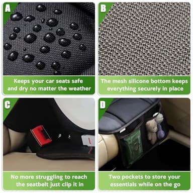 Siivton Kids Booster Seat Protector Mat, Thick, Anti-Slip, Waterproof, with Mesh Pockets for Toys & Snacks, Fits Most Cars, Black - 2 Pack - Image 4
