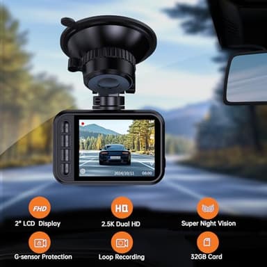 E-YEEGER Dash Cam Front and Rear, 2.5K Dual Dash Camera for Cars, 2560P Mini Car Camera, 2 inch IPS Screen, 32GB Card Included, WDR Night Vision, 24 Hours Parking Monitor, G-Sensor, Support 256 GB Max - Image 2
