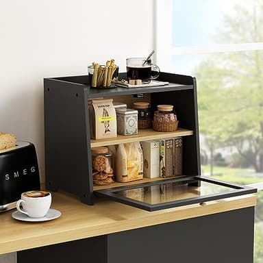 Goozii Black Bread Box for Kitchen Countertop, Large Bread Storage Container for Homemade Bread, Wood Farmhouse Breadbox Organizer for Kitchen Counter Corner, Cabinet, Pantry, Cupboard (Black) - Image 3
