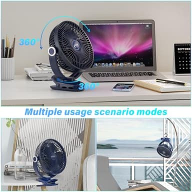 BIVBTP 12000mAh Clip on Fan 30H Longest Runtime, 8in Portable Fan Rechargeable, Ultra Quiet with Heavy-Duty Clamp, USB Desk Fans for Golf Cart,Office Desk, Treadmill, Camping, Bedroom - Image 3