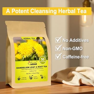 FullChea - Dandelion Leaf & Root Tea bags, 50 Teabags - Natural Dandelion Herbal Tea for Liver & Kidney Health - Non-GMO - Caffeine-free - Support Digestion & Boost Immune System - Image 5