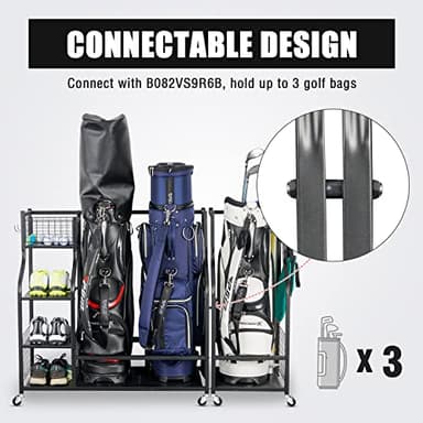 Mythinglogic Golf Bag Storage Organizer Rack-Golf Clubs Organization for Garage, Golf Bag Stand with Movable Hanging Hooks, Golf Equipment and Accessories Storage Racks for Garage,Shed,Basement - Image 10