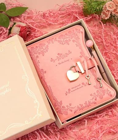 Hoci Poci Diary with Lock and Keys for Girls Gift Ideas, 360 Gold Edged Pages Journal for Women, B6 Refillable Notebook for Writing with Pen and Bookmark (Garden Pink) - Image 3