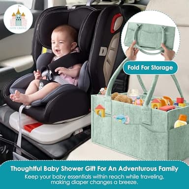 Cute Castle 2 Pack Diaper Caddy Organizer - Portable Baby Caddy Organizer with Handle, Nursery Storage Bin and Car Organizer for Girls, Boys - Baby Gift Basket - Green, Large - Image 6