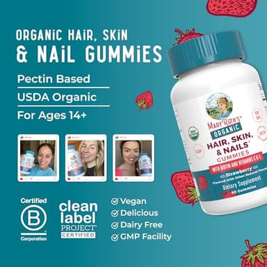 MaryRuth Organics Hair | Skin | and Nails Vitamins | Biotin Gummies with Vitamin C & Vitamin E | Hair Growth Vitamins | Skin Care | Nail Strength | USDA Organic Gummies for Ages 14+ | 60 Count - Image 8