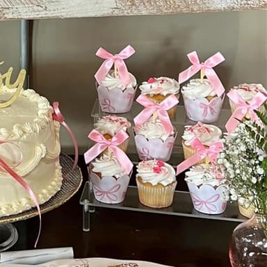 24 Pcs Pink Bow Cupcake Toppers Bow Birthday Decorations for Girls Women Baby Show Wedding Coquette Themed Party Decorations (Pink) - Image 2