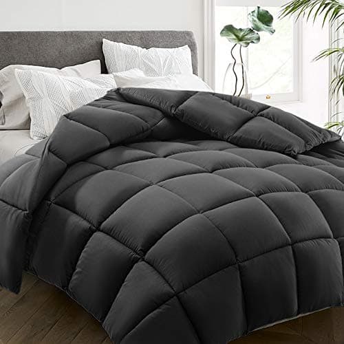 HYLEORY All Season Full Size Bed Comforter - Cooling Down Alternative Quilted Duvet Insert with Corner Tabs - Winter Warm - Machine Washable - Dark Grey - Image 1