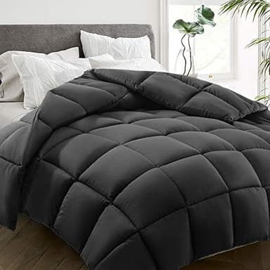 HYLEORY All Season Full Size Bed Comforter - Cooling Down Alternative Quilted Duvet Insert with Corner Tabs - Winter Warm - Machine Washable - Dark Grey - Image 1