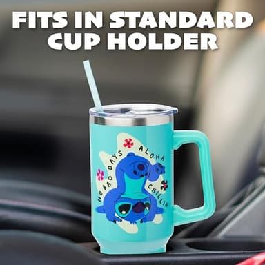 Silver Buffalo Disney Lilo and Stitch Aloha No Bad Days Chillin’ Stainless Steel Tumbler with Handle and Straw, Fits in Standard Cup Holder, 40 Ounces - Image 5