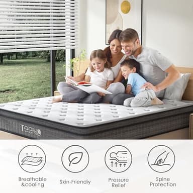TEENO Queen Mattress 14 Inch, Hybrid Mattresses Queen Size in a Box, Medium Firm Memory Foam and Individual Pocket Springs, Fiberglass Free Bed Mattres, Breathable,CertiPUR-US - Image 5