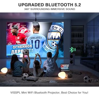 Mini Projector with WiFi and Bluetooth, VISSPL Full HD 1080P Projector, Portable Outdoor Projector with Tripod, Home Theater Movie Phone Projector Compatible with Android/iOS/Windows/TV Stick/HDMI/USB - Image 4