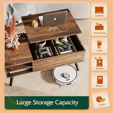 WLIVE Lift Top Coffee Table for Living Room,Small Coffee Table with Storage, Adjustable Shelf and Storage Compartment, Mid Century Modern Living Room Table, Wood, Rustic Brown - Image 4